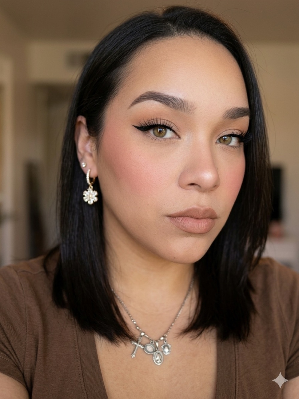 Gold Floral Dangle Earrings with Hoop Accent - Gold